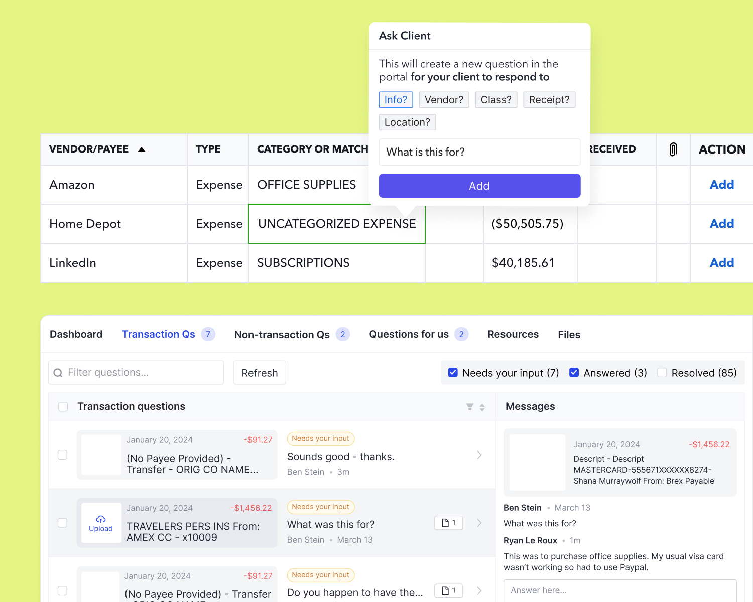 Product - bookkeeping dashboard